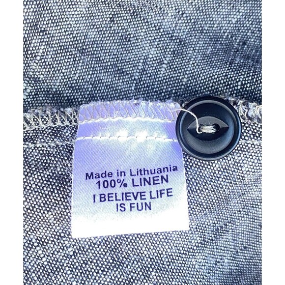 Flax Size Large L Dark Gray Button Down Linen Shirt Peplum Lagenlook Coastal - Picture 12 of 16